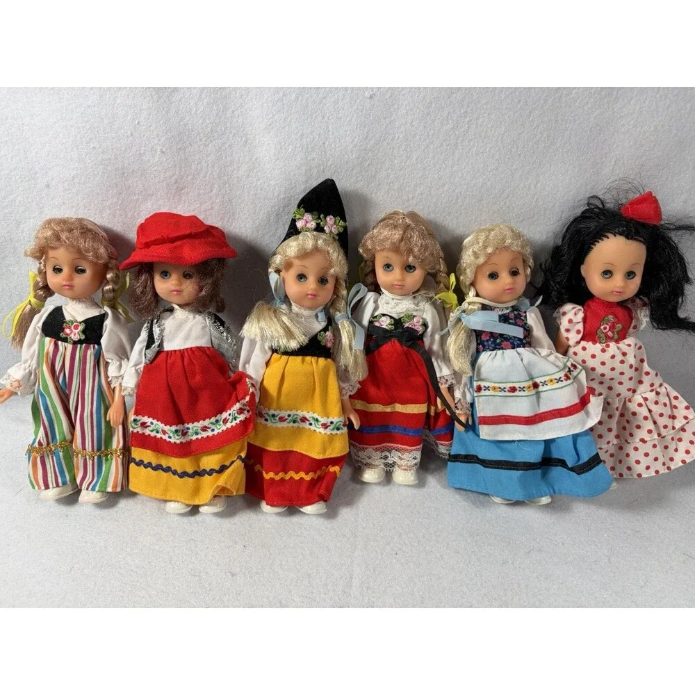Vintage (6) Sleepy Eyes Traditional Costume Doll European Souvenir Dolls